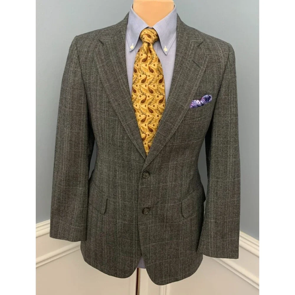 Vintage Alexander Julian Blazer Mens 38S Wool Plaid Windowpane Jacket Sportcoat